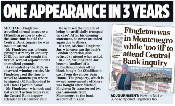 Fingleton banking inquiry stopped after he is deemed too sick ...